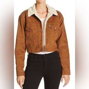 Levi's Cropped Corduroy Sherpa Jacket Spanish Tobacco Brown Women’s Large EUC